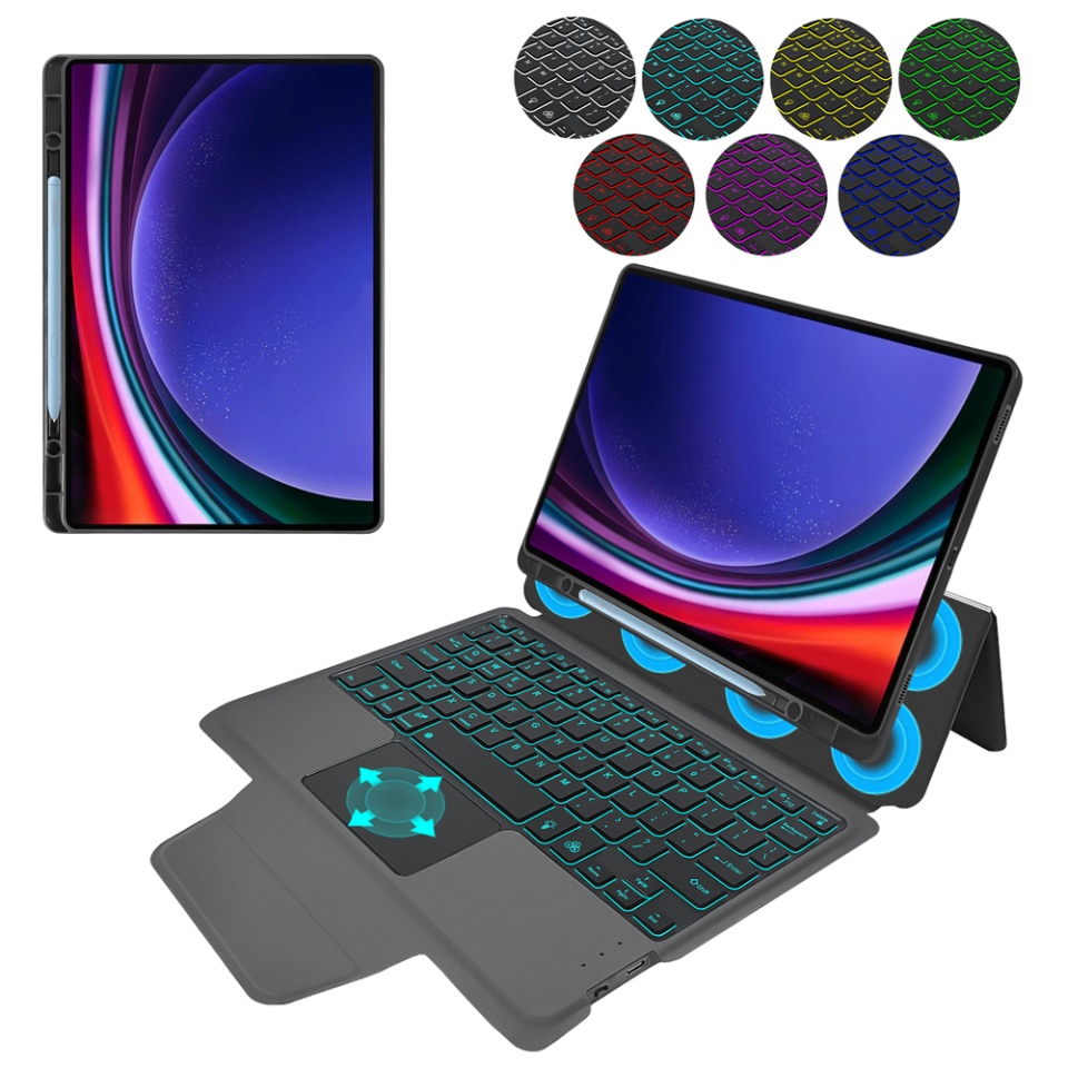 Husa pentru Samsung Galaxy Tab S9 Plus cu Tastatura Bluetooth si Protectie 360°, SKDR TabTop Pro - Negru