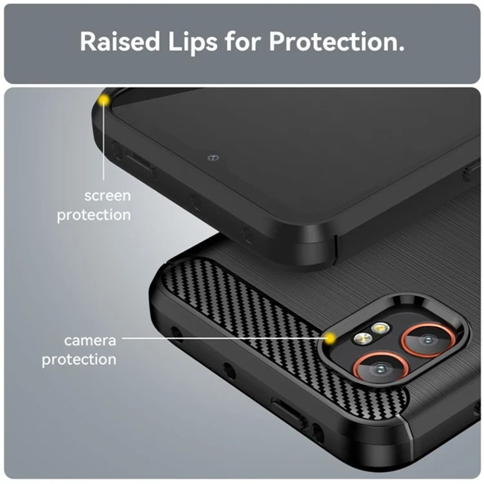 Husa pentru Samsung Galaxy Xcover7 Pro, SKYDDAR INNOVATION, Carbon Silicone, din Silicon Premium, Slim, cu textura Fibra Carbon, Negru, set cu sticker - 1 | YEO