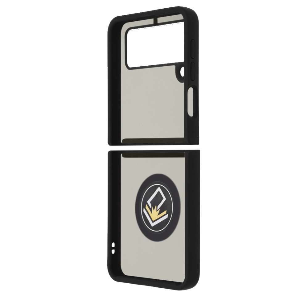 Husa pentru Samsung Galaxy Z Flip3 5G, SKYDDAR INNOVATION, Glinth cu Inel Rotativ 360° Magnetic, Negru, set cu sticker - 2 | YEO