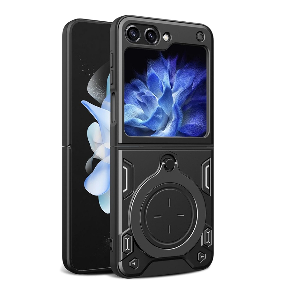 Husa pentru Samsung Galaxy Z Flip5, SKYDDAR INNOVATION, CamGuard Pro, Inel Magnetic, Protectie Camera, set cu sticker, Negru