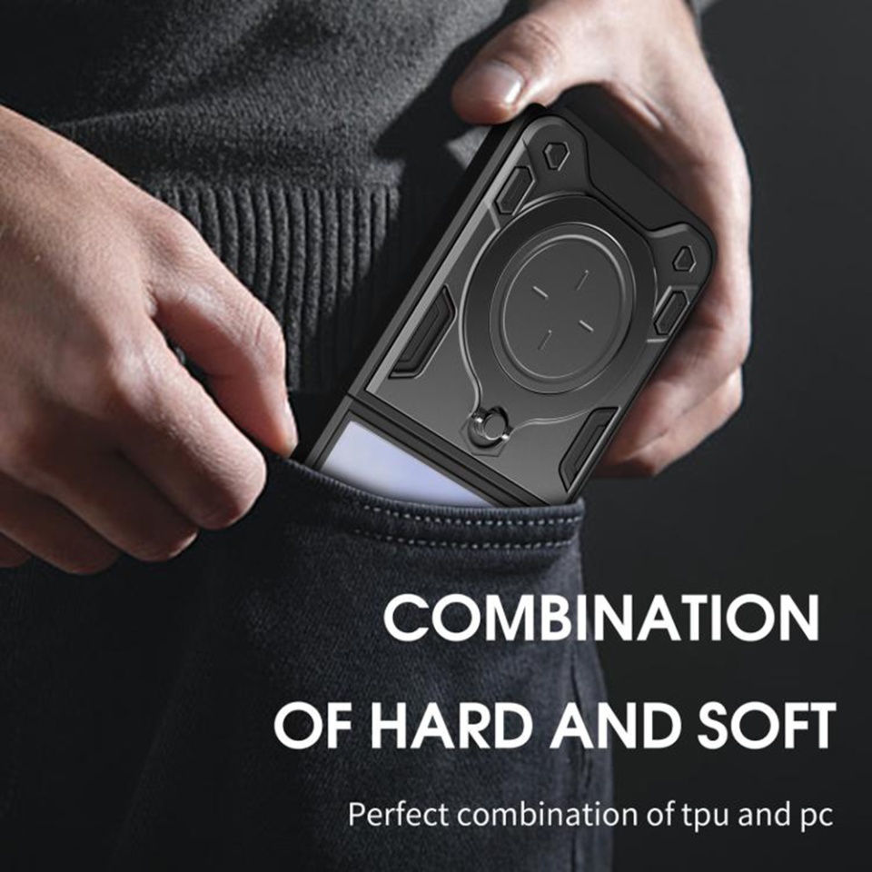 Husa pentru Samsung Galaxy Z Flip7, SKYDDAR INNOVATION, SafeCover, Inel Magnetic, Protectie Camera, Rosu, set cu sticker - 2 | YEO