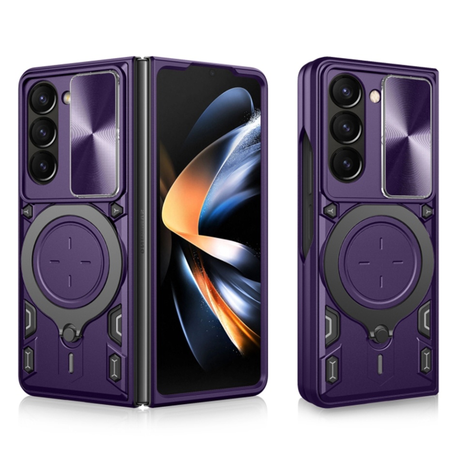 Husa pentru Samsung Galaxy Z Fold6, cu inel magnetic si suport ajustabil, protecție completa camera, SKDR SafeCover - Mov