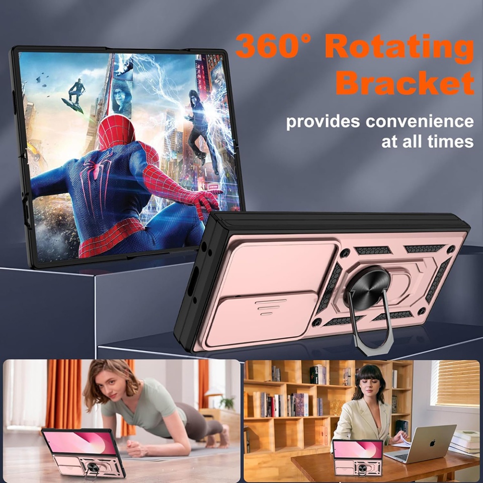 Husa pentru Samsung Galaxy Z Fold6, SKYDDAR INNOVATION, CamShield, Inel magnetic, set cu sticker, Roz - 1 | YEO