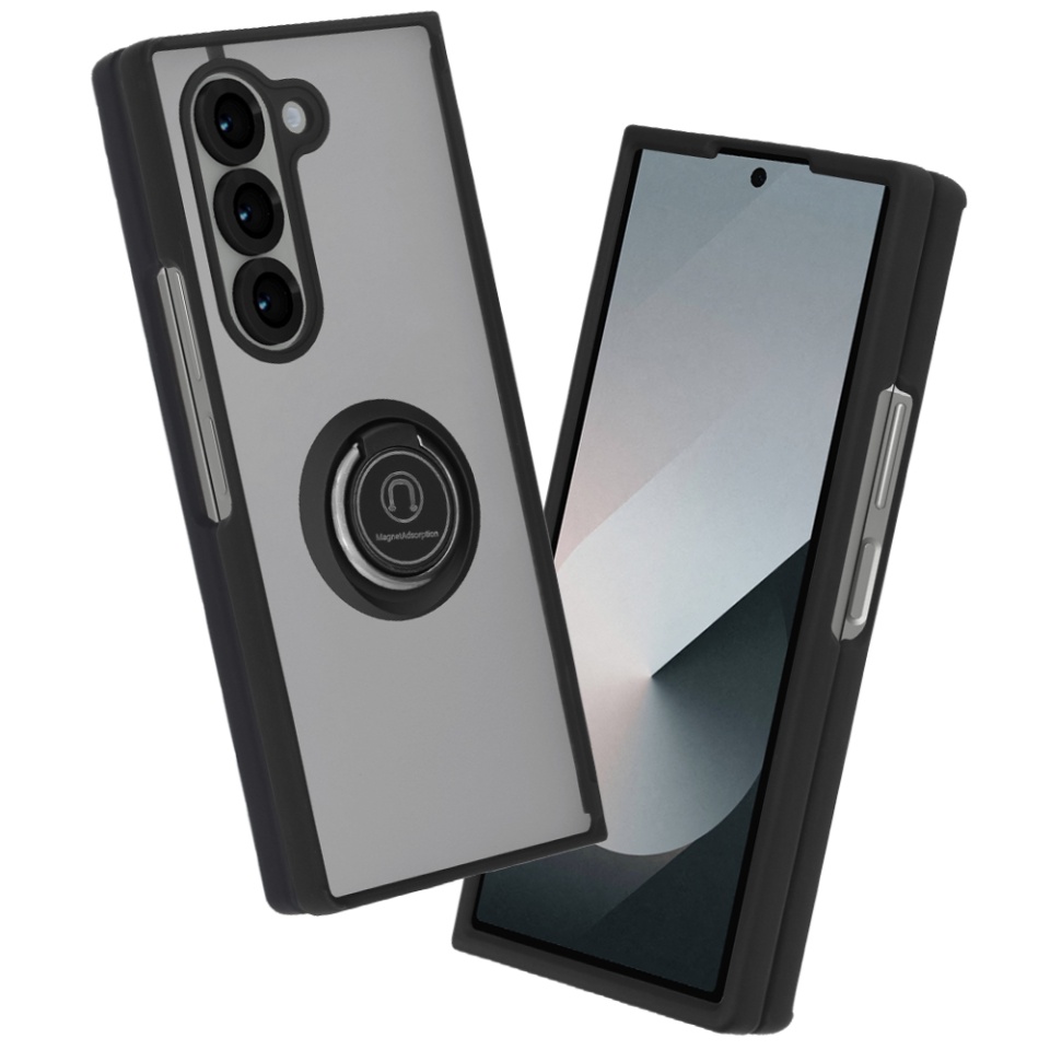 Husa pentru Samsung Galaxy Z Fold6, SKYDDAR INNOVATION, Glinth cu Inel Rotativ 360° Magnetic, Negru, set cu sticker