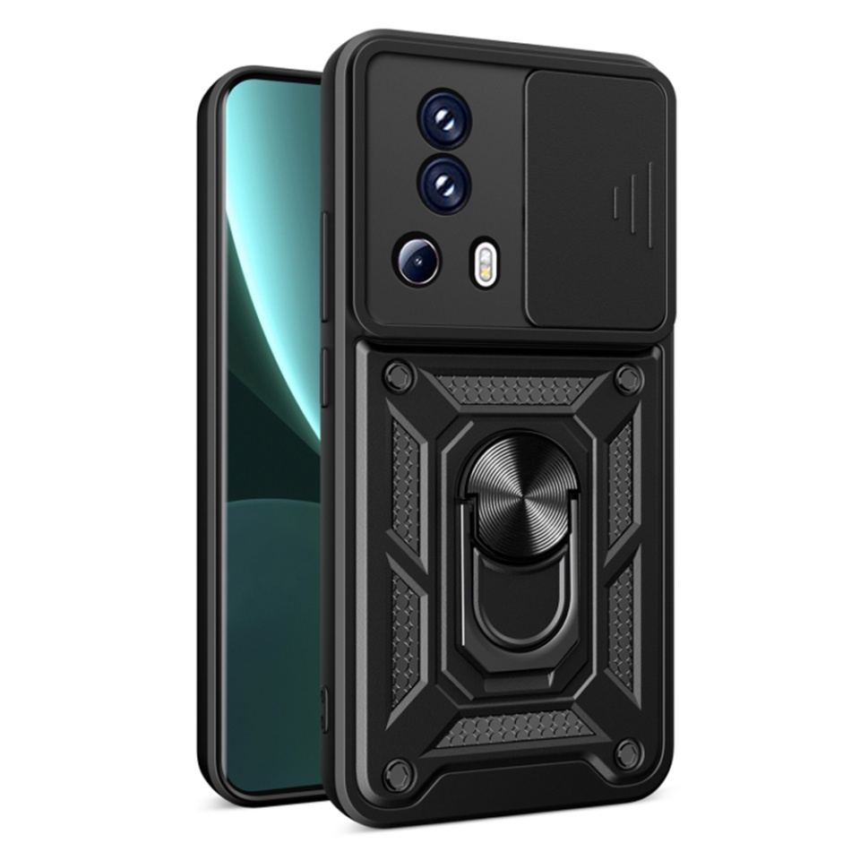Husa pentru Xiaomi 13 Lite, SKYDDAR INNOVATION, CamShield, Inel magnetic, set cu sticker, Negru