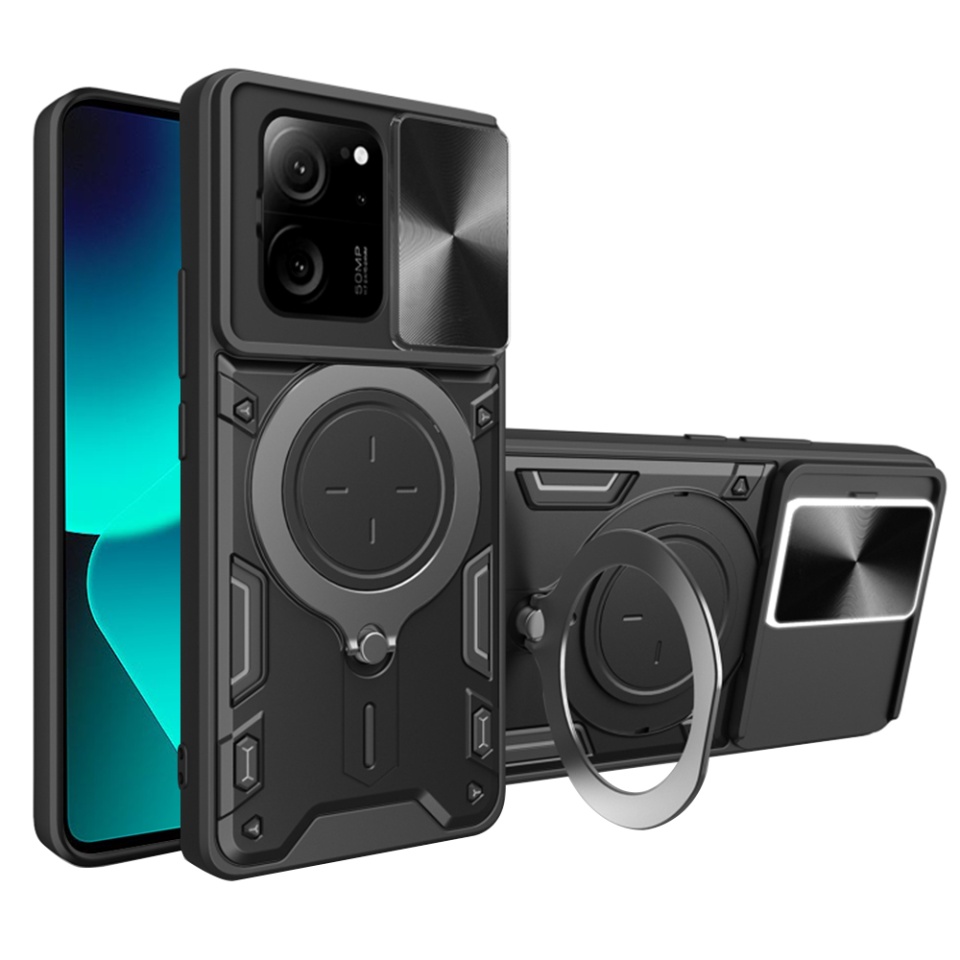 Husa pentru Xiaomi 13T / 13T Pro, SKYDDAR INNOVATION, CamGuard Pro, Inel Magnetic, Protectie Camera, set cu sticker, Negru