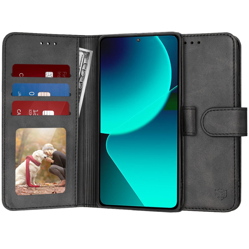 Husa pentru Xiaomi 13T / 13T Pro, SKYDDAR INNOVATION, Diary Book, tip carte, cu Portofel Interior, Antisoc, Negru, set cu sticker