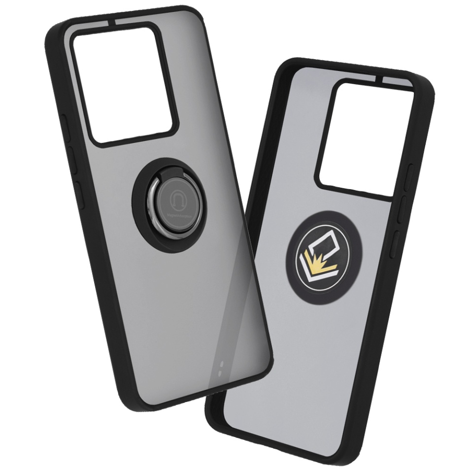Husa pentru Xiaomi 13T / 13T Pro, SKYDDAR INNOVATION, Glinth cu Inel Rotativ 360° Magnetic, Negru, set cu sticker