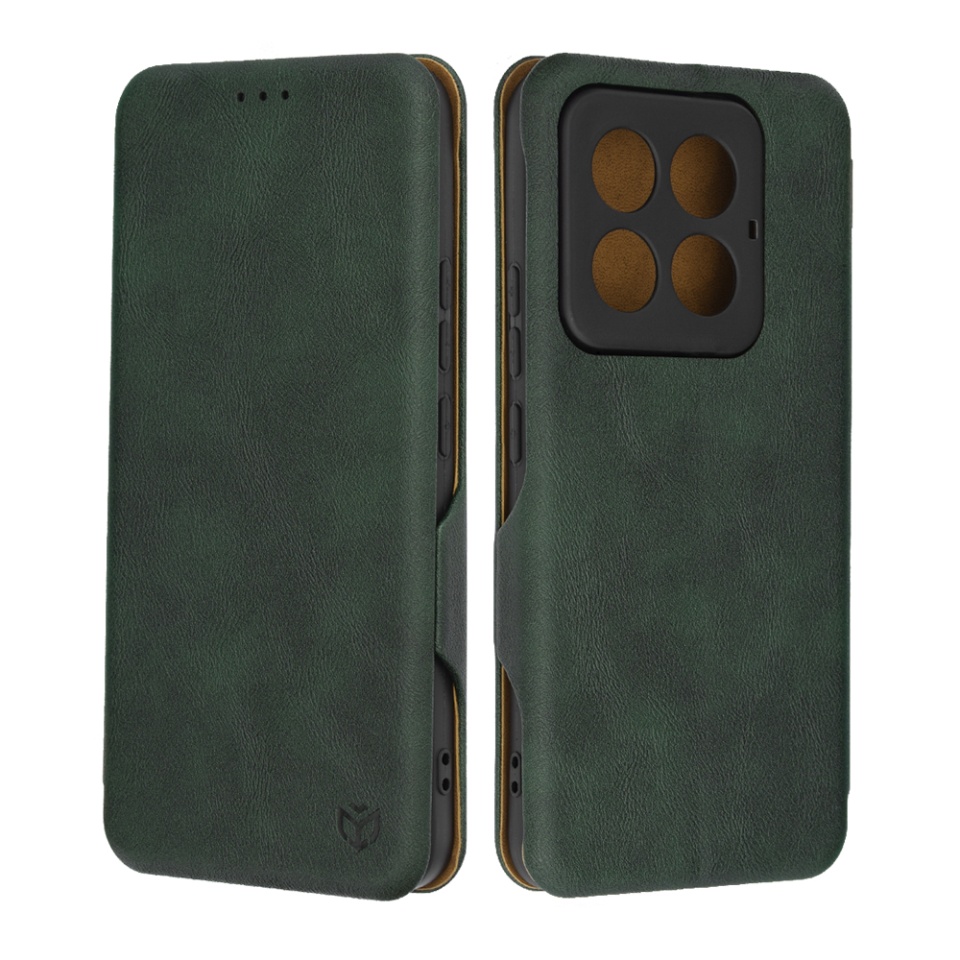 Husa pentru Xiaomi 14 Pro, SKYDDAR INNOVATION, Safe Wallet tip carte din Piele Ecologica, Suport Carduri, Inchidere Magnetica, Verde, set cu sticker