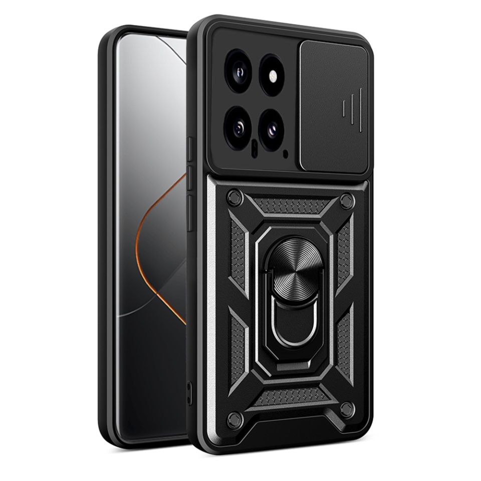 Husa pentru Xiaomi 14, SKYDDAR INNOVATION, CamShield, Inel magnetic, set cu sticker, Negru