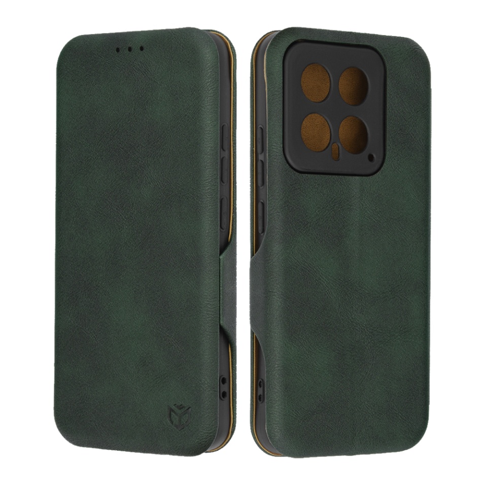 Husa pentru Xiaomi 14, SKYDDAR INNOVATION, Safe Wallet tip carte din Piele Ecologica, Suport Carduri, Inchidere Magnetica, Verde, set cu sticker