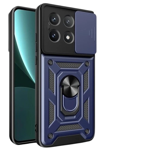 Husa pentru Xiaomi 14T Pro cu inel magnetic si protectie camera Skyddar CamShield - Albastru
