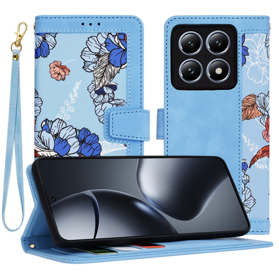 Husa pentru Xiaomi 14T Pro, SKYDDAR INNOVATION, Flipcraft din Piele Ecologică, Stand Integrat, Buzunare pentru Carduri, set cu sticker, Bleu