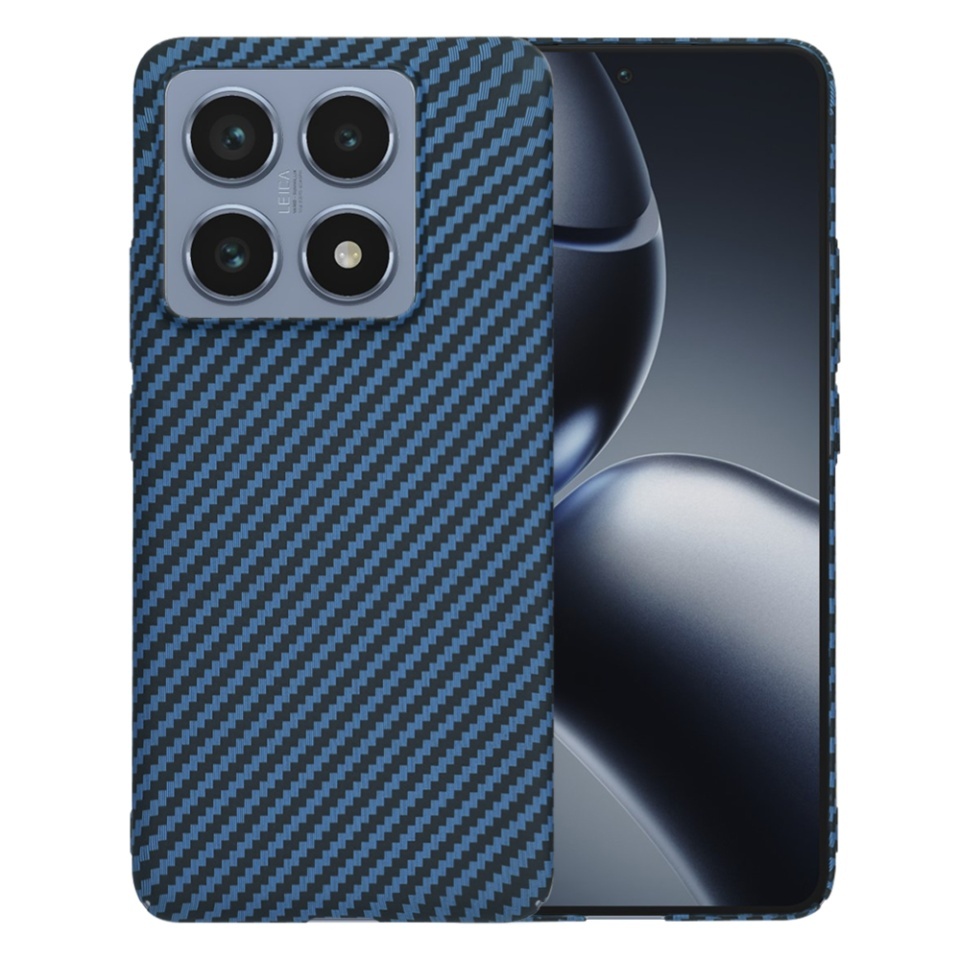 Husa pentru Xiaomi 14T Pro, SKYDDAR INNOVATION, textura carbon, Carbonite FiberShell, set cu sticker, Cyan,