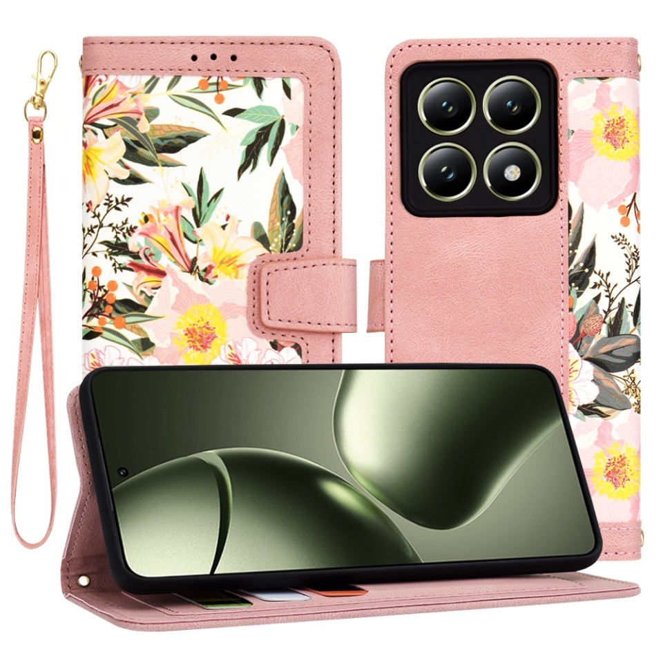 Husa pentru Xiaomi 14T, SKYDDAR INNOVATION, Flipcraft din Piele Ecologică, Stand Integrat, Buzunare pentru Carduri, set cu sticker, Roz