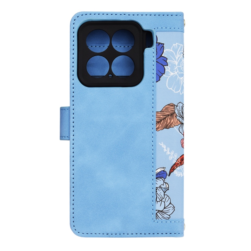 Husa pentru Xiaomi 15 din Piele Ecologică cu Design Floral, Protecție 360°, Stand Integrat, Buzunare pentru Carduri, SKDR Floral Wallet - Bleu - 3 | YEO