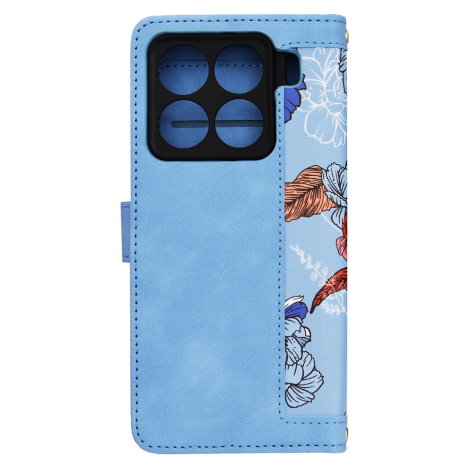 Husa pentru Xiaomi 15 Pro din Piele Ecologică cu Design Floral, Protecție 360°, Stand Integrat, Buzunare pentru Carduri, SKDR Floral Wallet - Bleu - 3 | YEO