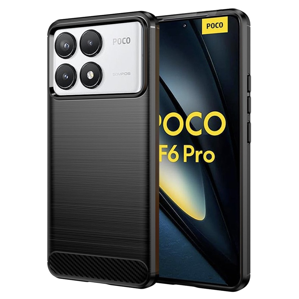 Husa pentru Xiaomi Poco F6 Pro din Silicon Premium, Slim, cu textura Fibra Carbon - Negru