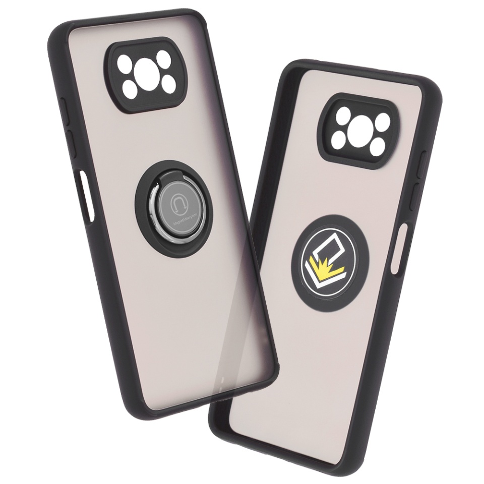 Husa pentru Xiaomi Poco X3 Pro / Poco X3 NFC / Poco X3, SKYDDAR INNOVATION, Glinth cu Inel Rotativ 360° Magnetic, Negru, set cu sticker