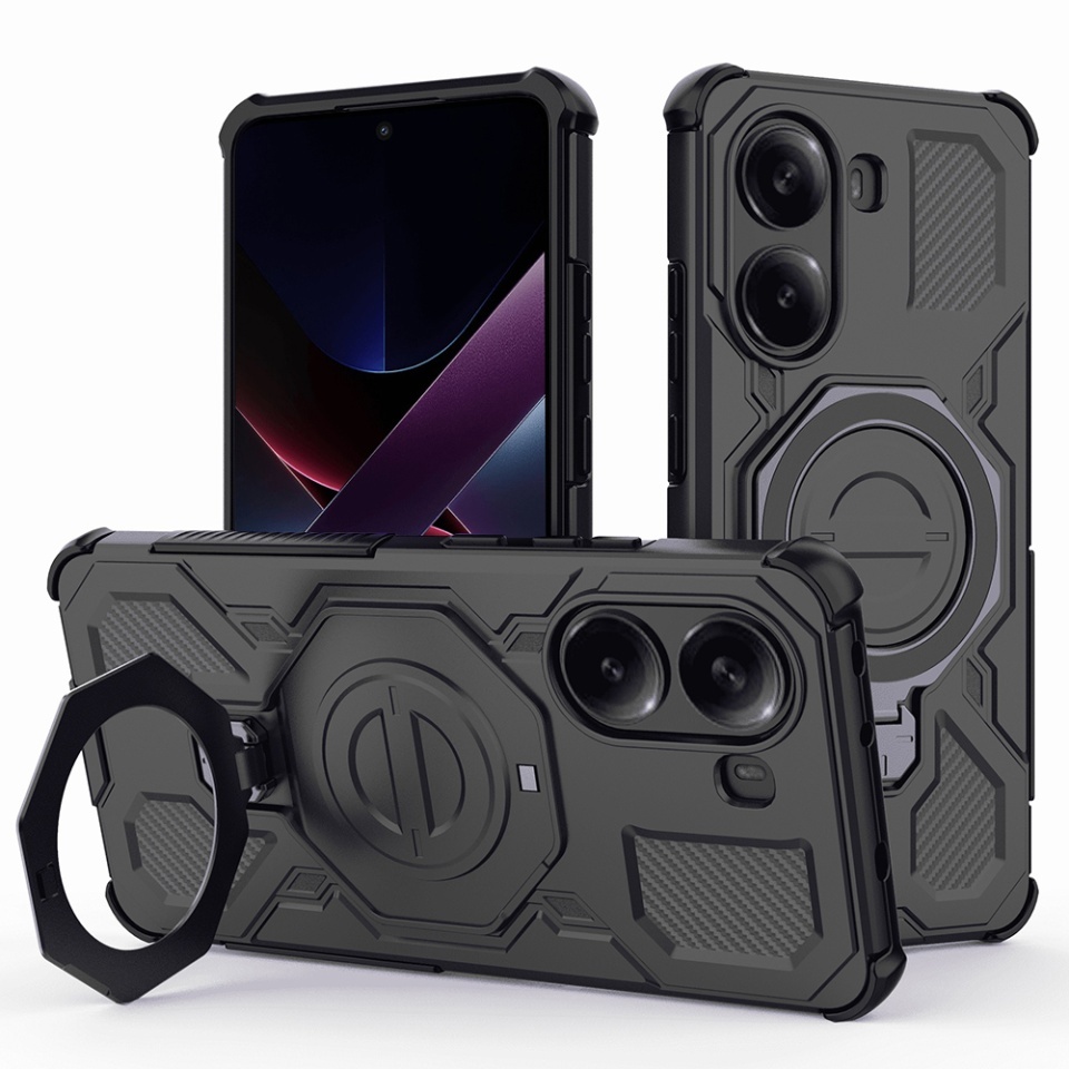 Husa pentru Xiaomi Poco X7 Pro, Antisoc, SKYDDAR INOVATION, Carbon Shield PRO, Magsafe, set cu sticker, Negru