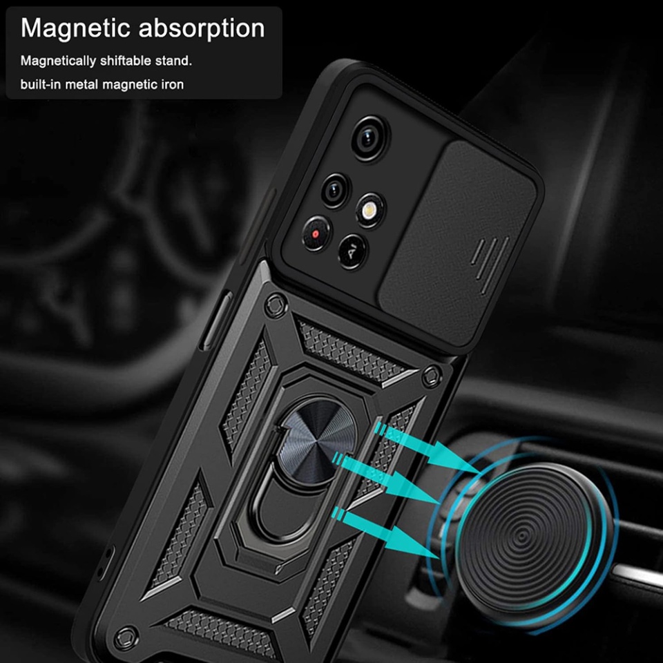 Husa pentru Xiaomi Redmi 10 / Redmi 10 2022 cu inel magnetic si protectie camera Skyddar CamShield - Negru - 3 | YEO