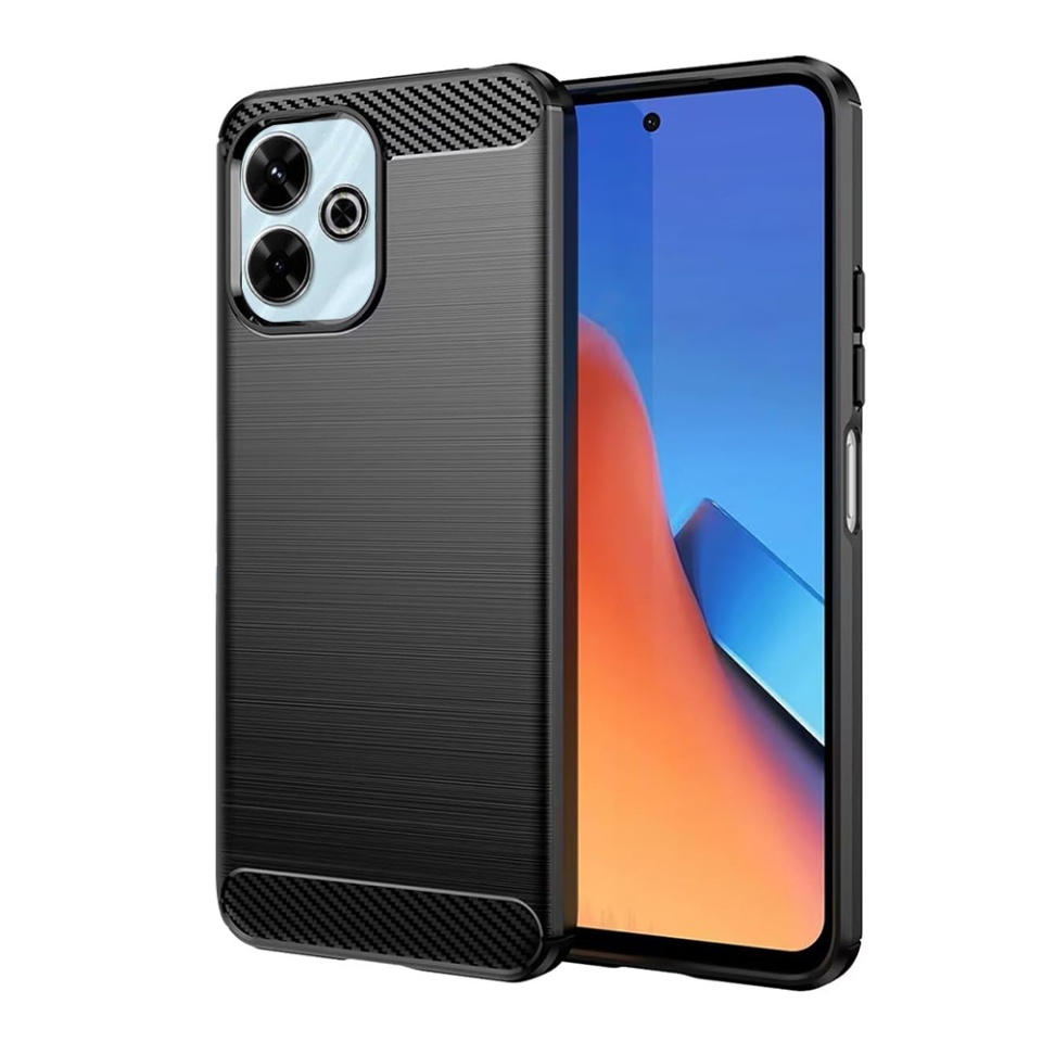 Husa pentru Xiaomi Redmi 13 / Poco M6 4G din Silicon Premium, Slim, cu textura Fibra Carbon - Negru