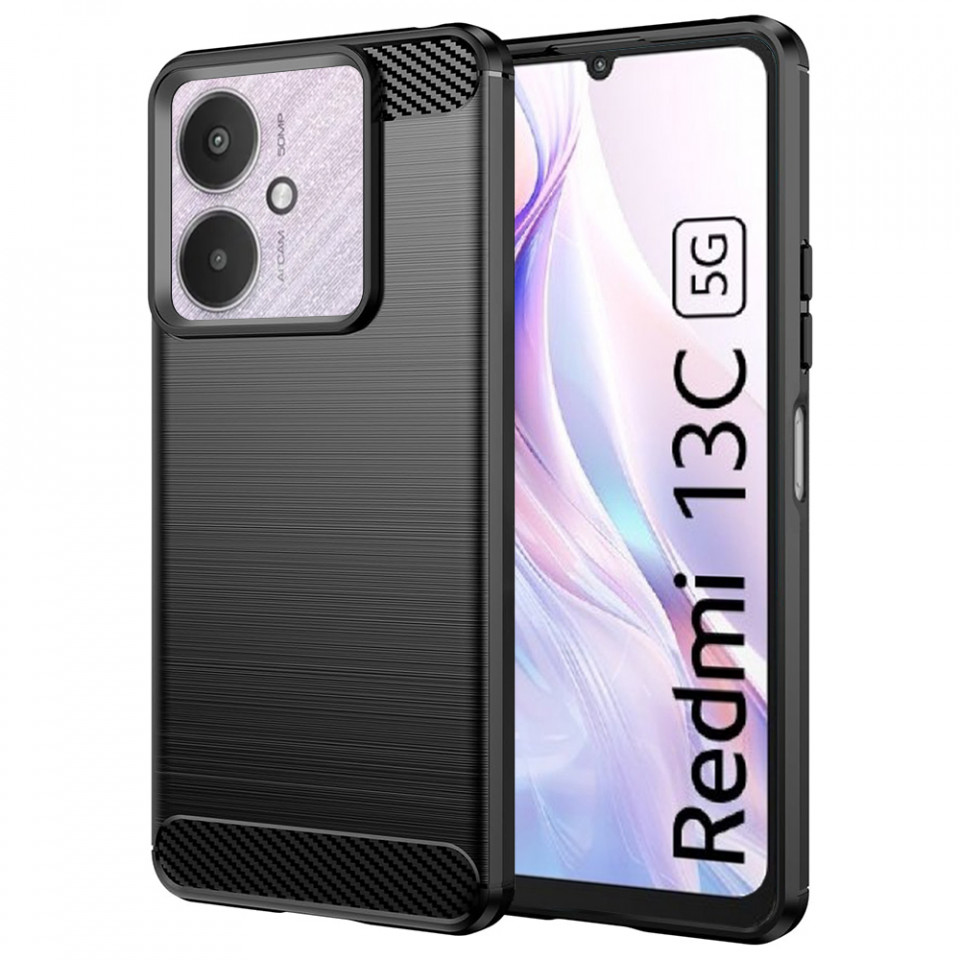 Husa pentru Xiaomi Redmi 13C 4G / 13C 5G / Poco M6 / C65 din silicon, Slim, cu textura Fibra Carbon - Negru