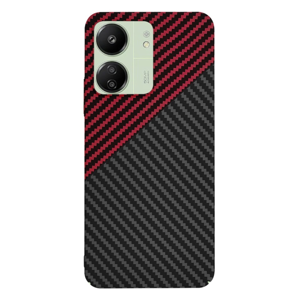 Husa pentru Xiaomi Redmi 13C 4G / Poco C65 / Redmi 13C 5G, SKYDDAR INNOVATION, textura carbon, Carbonite FiberShell, set cu sticker, Rosu inchis, - 2 | YEO