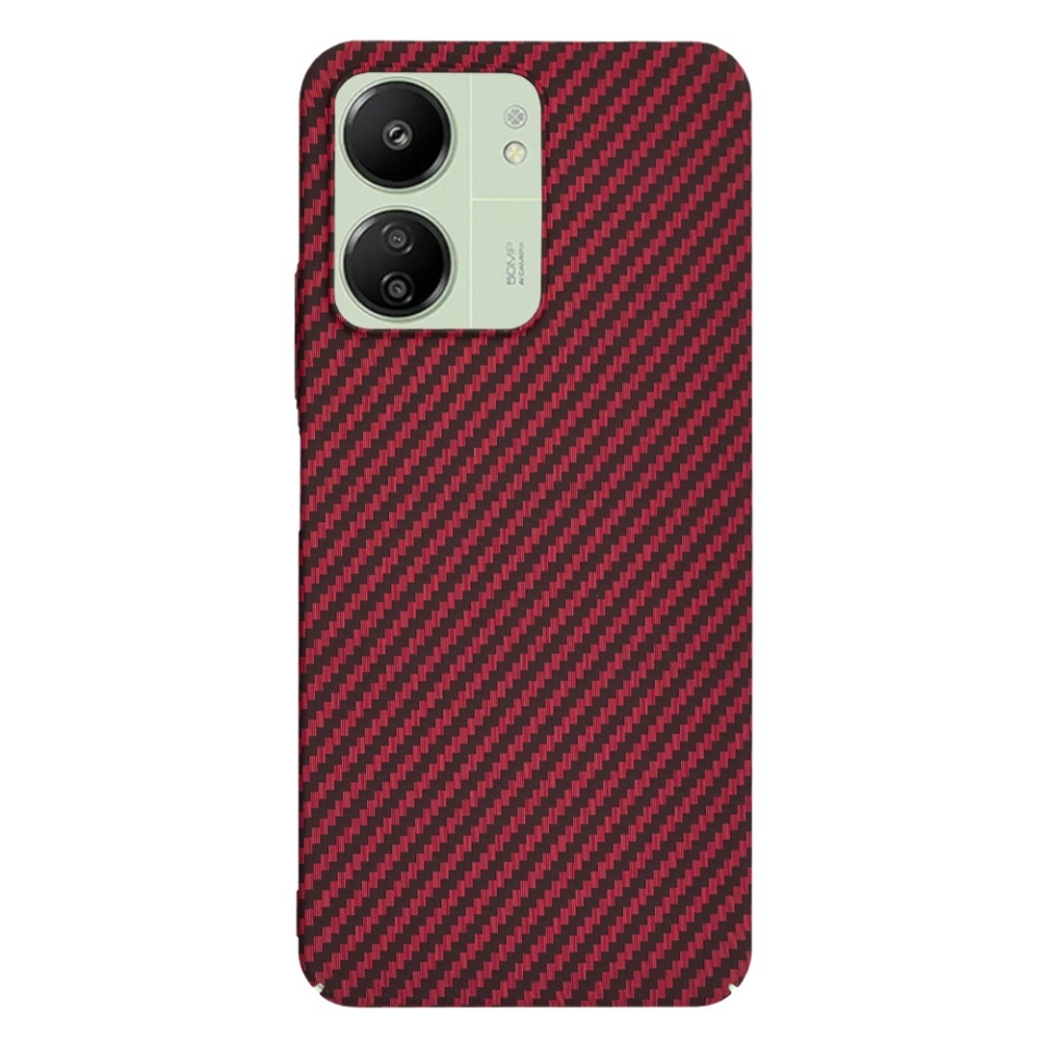 Husa pentru Xiaomi Redmi 13C 4G / Poco C65 / Redmi 13C 5G, SKYDDAR INNOVATION, textura carbon, Carbonite FiberShell, set cu sticker, Rosu, - 2 | YEO