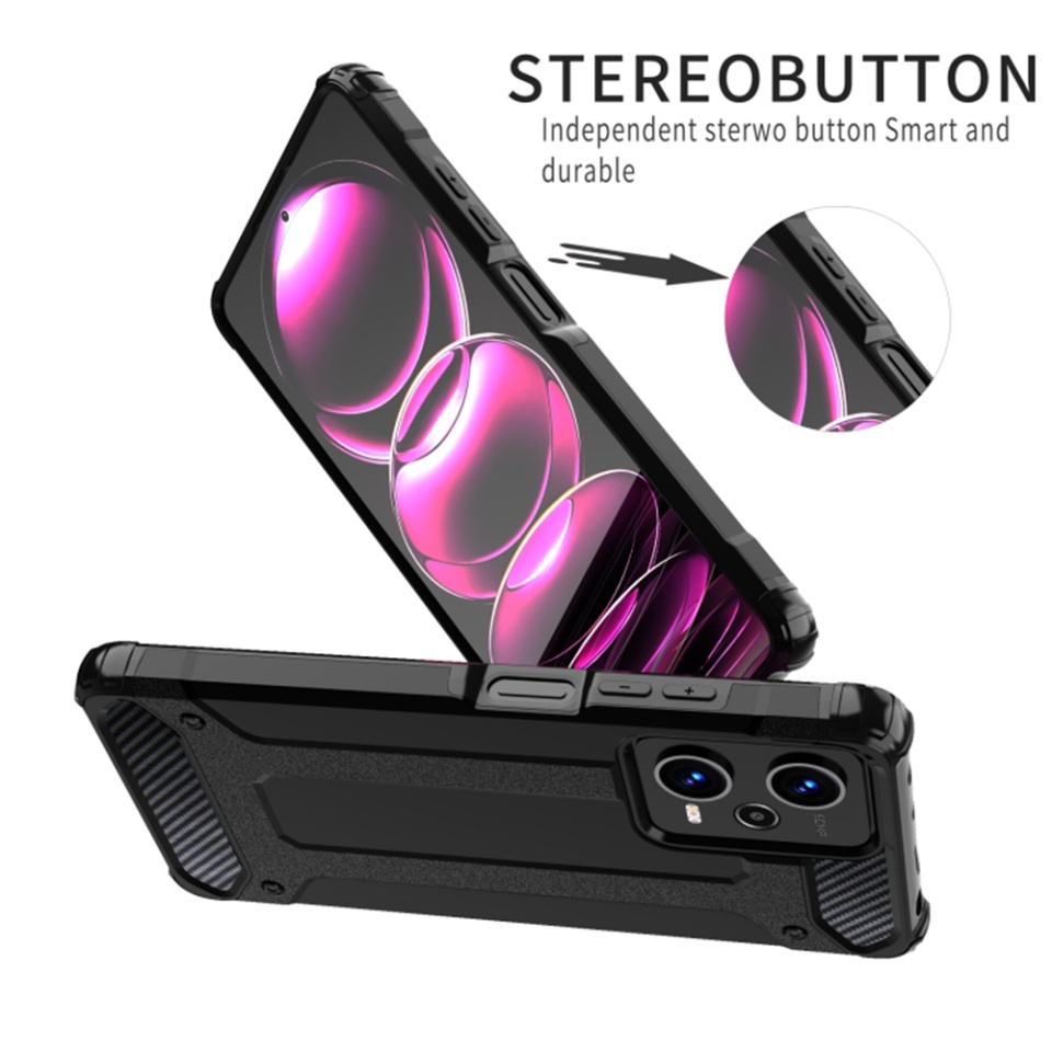 Husa pentru Xiaomi Redmi 13C 4G / Poco C65, SKYDDAR INNOVATION, Hybrid Armor, din Plastic Dur, Margini Cauciucate, Antisoc, set cu sticker, Negru - 2 | YEO