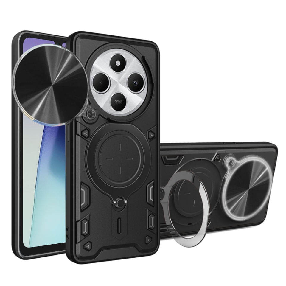 Husa pentru Xiaomi Redmi 14C / Poco C75, SKYDDAR INNOVATION, CamGuard Pro, Inel Magnetic, Protectie Camera, set cu sticker, Negru