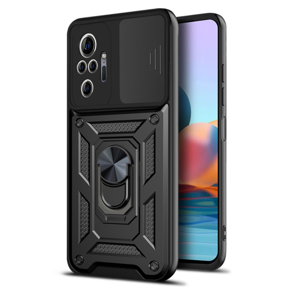 Husa pentru Xiaomi Redmi Note 10 Pro / Redmi Note 10 Pro Max cu inel magnetic si protectie camera Skyddar CamShield - Negru