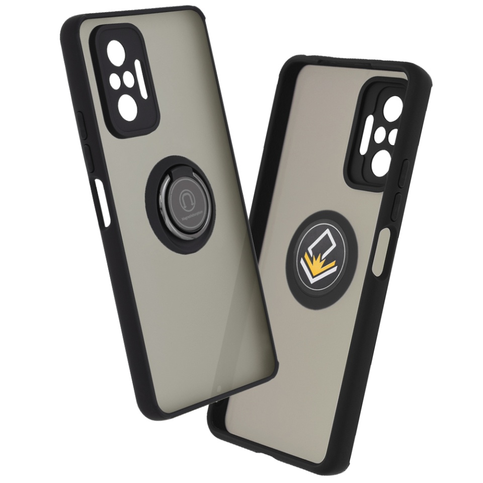 Husa pentru Xiaomi Redmi Note 10 Pro / Redmi Note 10 Pro Max, SKYDDAR INNOVATION, Glinth cu Inel Rotativ 360° Magnetic, Negru, set cu sticker