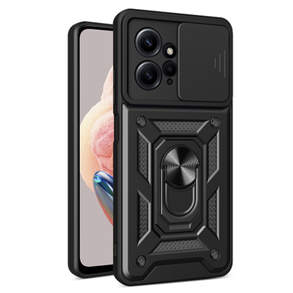 Husa pentru Xiaomi Redmi Note 12 4G, SKYDDAR INNOVATION, CamShield, Inel magnetic, set cu sticker, Negru