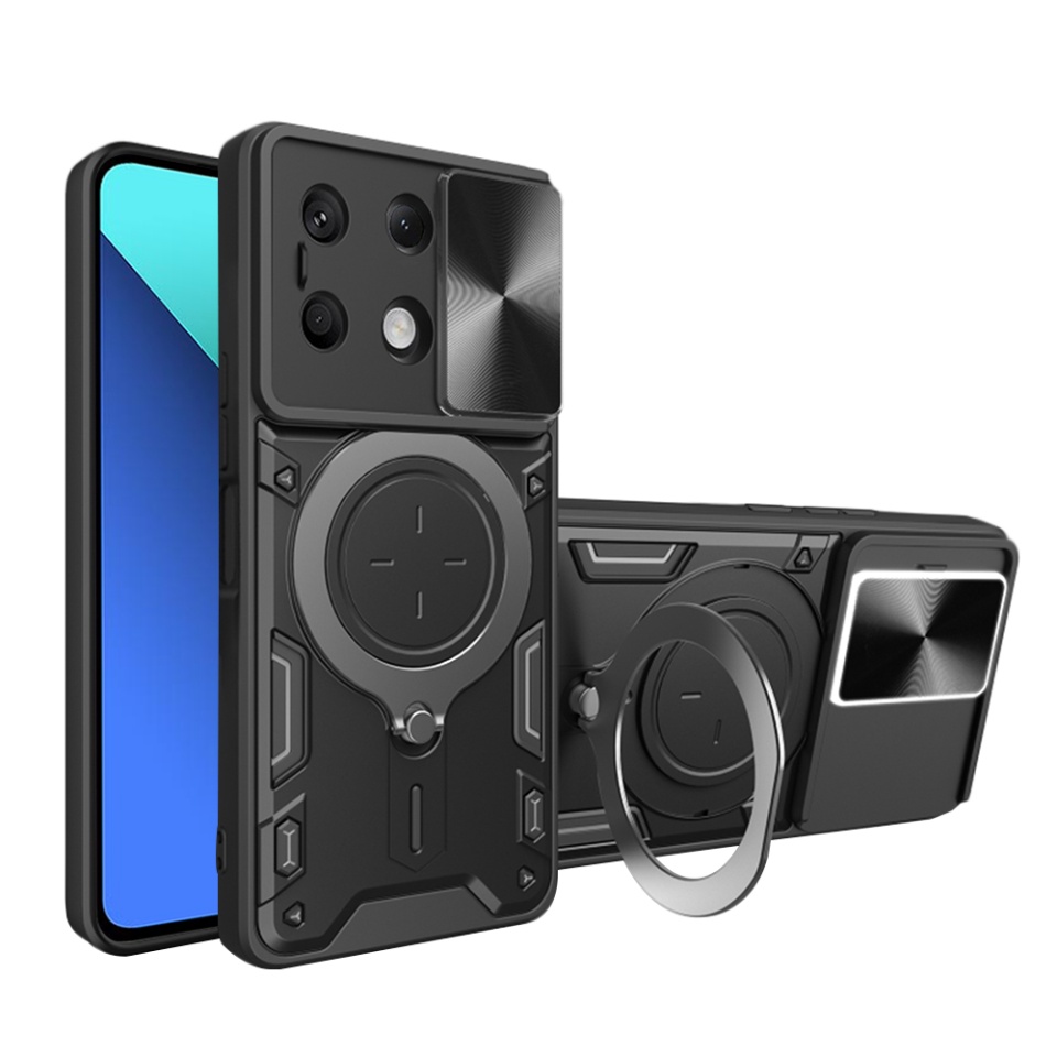 Husa pentru Xiaomi Redmi Note 13 4G, SKYDDAR INNOVATION, CamGuard Pro, Inel Magnetic, Protectie Camera, set cu sticker, Negru