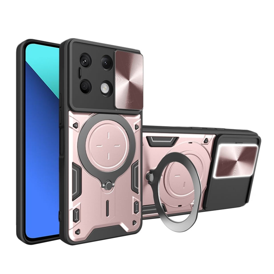 Husa pentru Xiaomi Redmi Note 13 4G, SKYDDAR INNOVATION, CamGuard Pro, Inel Magnetic, Protectie Camera, set cu sticker, Roz auriu