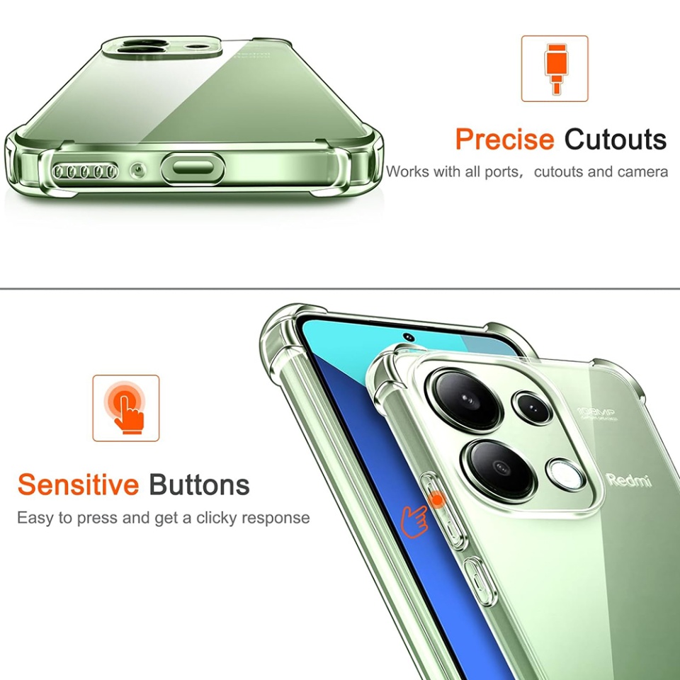 Husa pentru Xiaomi Redmi Note 13 4G , SKYDDAR INNOVATION, Shockproof Clear din Silicon Slim, Transparenta, set cu sticker - 3 | YEO