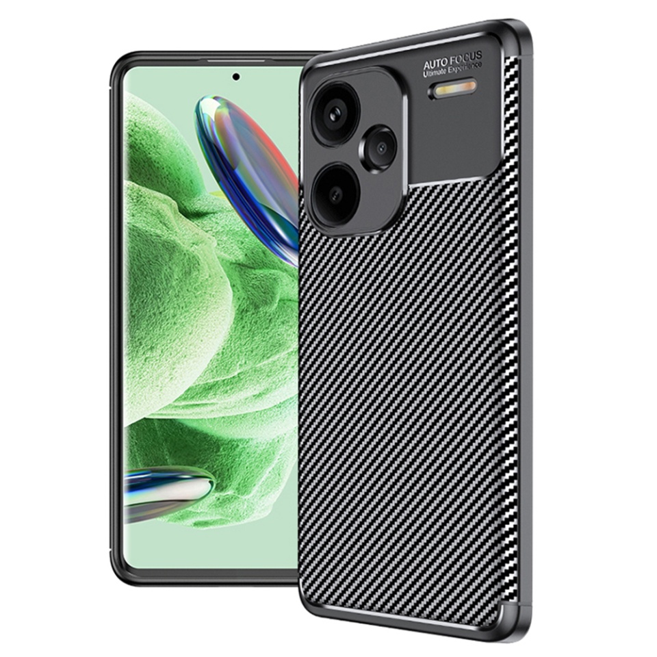 Husa pentru Xiaomi Redmi Note 13 Pro+ 5G, SKYDDAR INNOVATION, CarbonFiber, Antisoc, Negru, set cu sticker