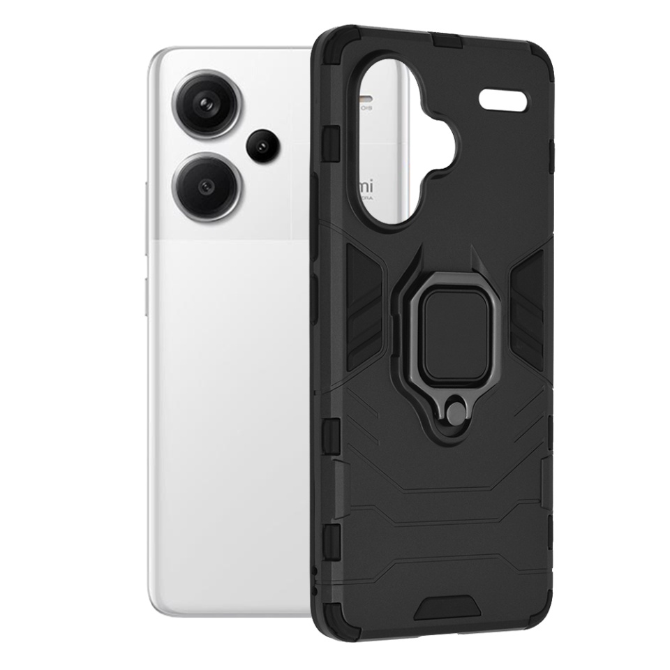 Husa pentru Xiaomi Redmi Note 13 Pro+ 5G, SKYDDAR INNOVATION, Silicone Shield, cu Inel Magnetic, Antisoc, set cu sticker, Negru