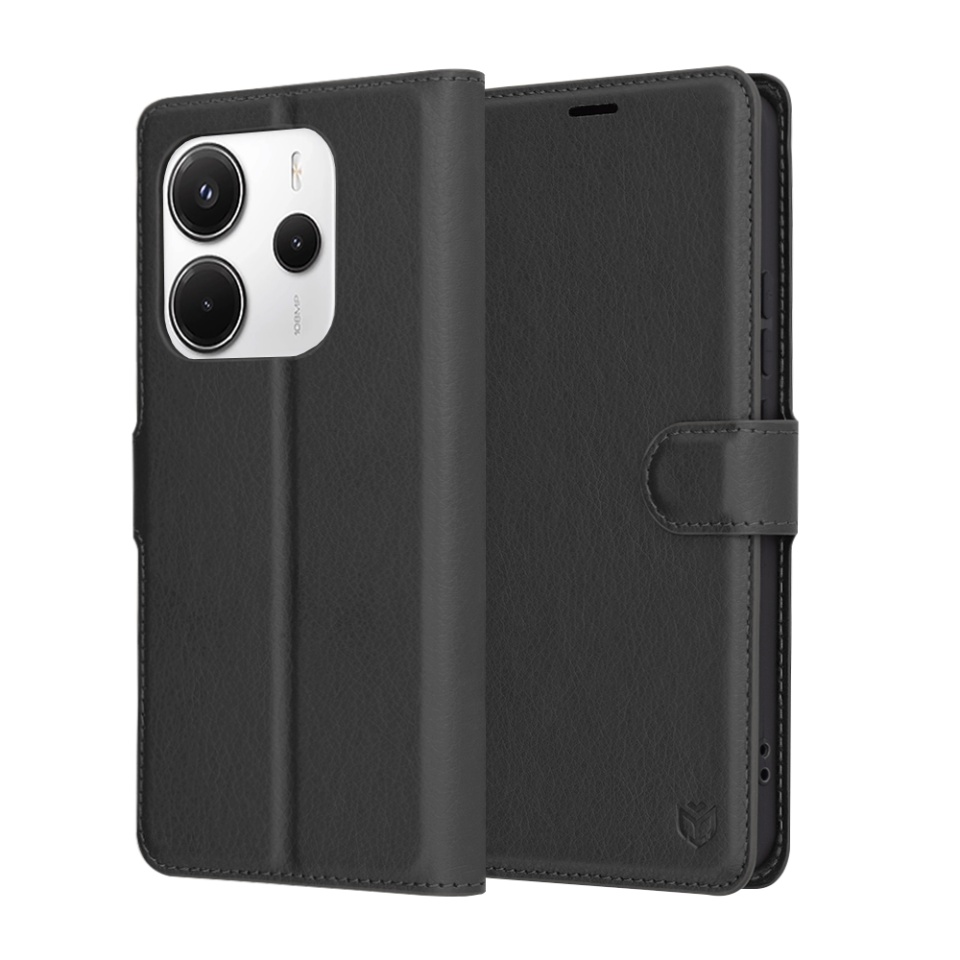 Husa pentru Xiaomi Redmi Note 14 4G (164,84 x 78,15 x 8,16mm), SKYDDAR INNOVATION, Leather Wallet, tip Carte cu Portofel Interior, Finisaje Premium, set cu sticker, Negru