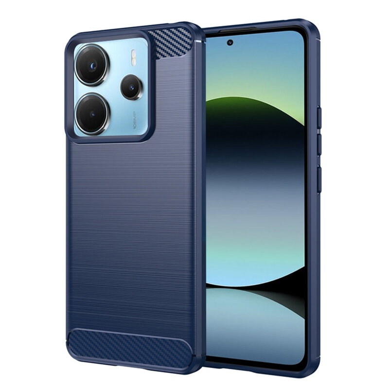 Husa pentru Xiaomi Redmi Note 14 4G din Silicon Premium, Slim, cu textura Fibra Carbon - Albastru