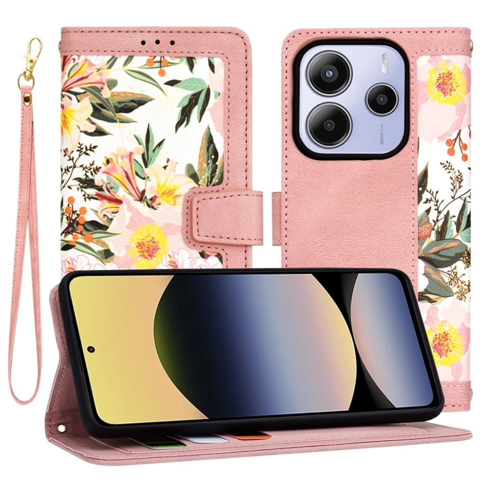 Husa pentru Xiaomi Redmi Note 14 5G, SKYDDAR INNOVATION, Flipcraft din Piele Ecologică, Stand Integrat, Buzunare pentru Carduri, set cu sticker, Roz