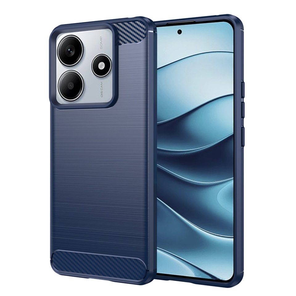 Husa pentru Xiaomi Redmi Note 14 din Silicon Premium, Slim, cu textura Fibra Carbon - Albastru