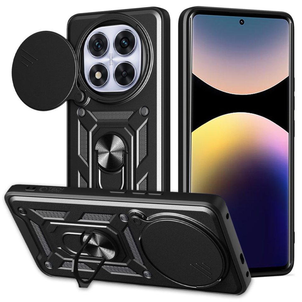 Husa pentru Xiaomi Redmi Note 14 Pro 4G / Poco F7 cu inel magnetic si protectie camera CamShield - Negru