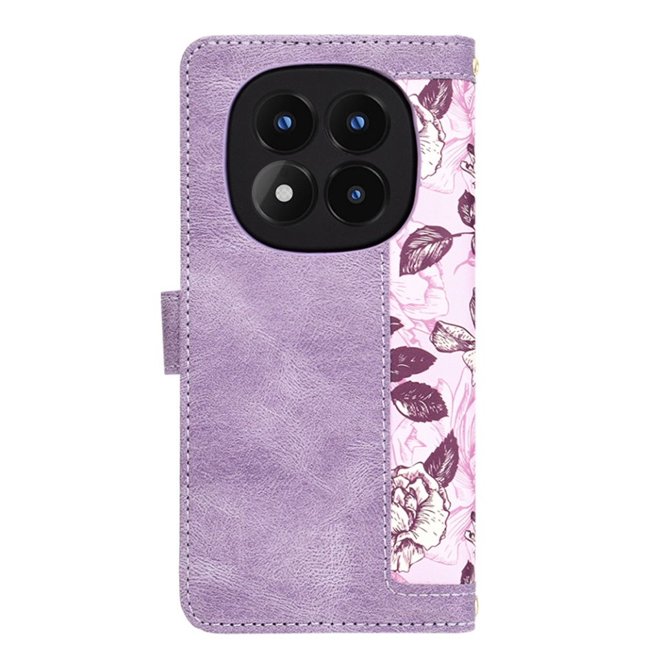 Husa pentru Xiaomi Redmi Note 14 Pro 4G / Poco F7, SKYDDAR INNOVATION, Floral Wallet, din Piele Ecologică cu Design Floral, Protecție 360°, Stand Integrat, Buzunare pentru Carduri, Mov, set cu sticker - 2 | YEO