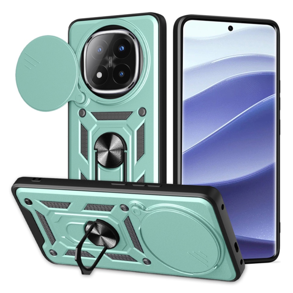 Husa pentru Xiaomi Redmi Note 14 Pro+ 5G cu inel magnetic si protectie camera CamShield - Verde