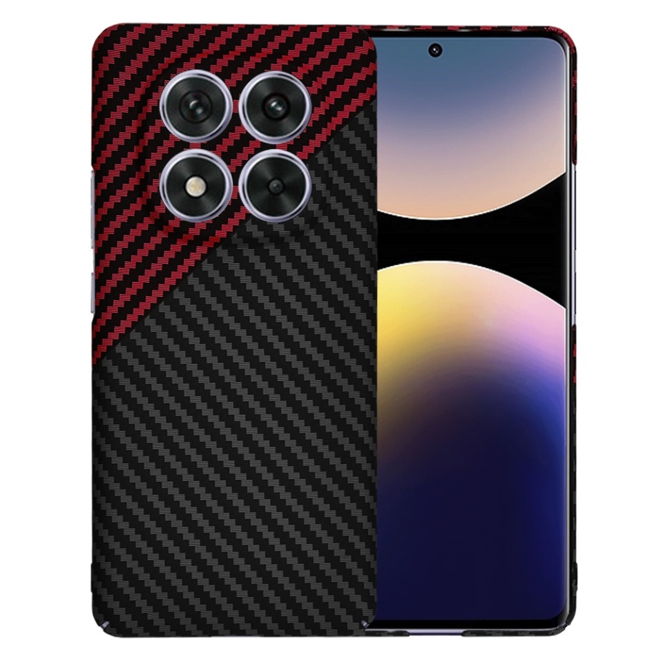 Husa pentru Xiaomi Redmi Note 14 Pro 5G / Poco X7, SKYDDAR INNOVATION, textura carbon, Carbonite FiberShell, set cu sticker, Rosu inchis,