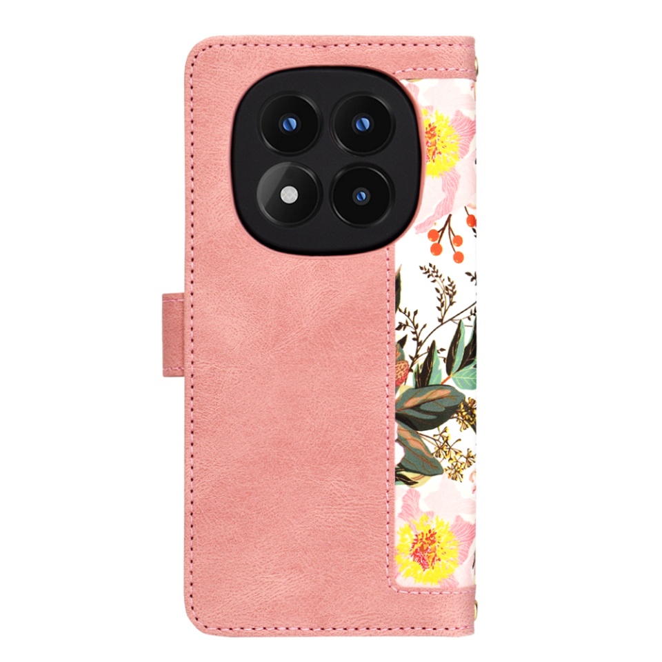Husa pentru Xiaomi Redmi Note 14 Pro+ 5G, SKYDDAR INNOVATION, Floral Wallet, din Piele Ecologică cu Design Floral, Protecție 360°, Stand Integrat, Buzunare pentru Carduri, Roz, set cu sticker - 2 | YEO