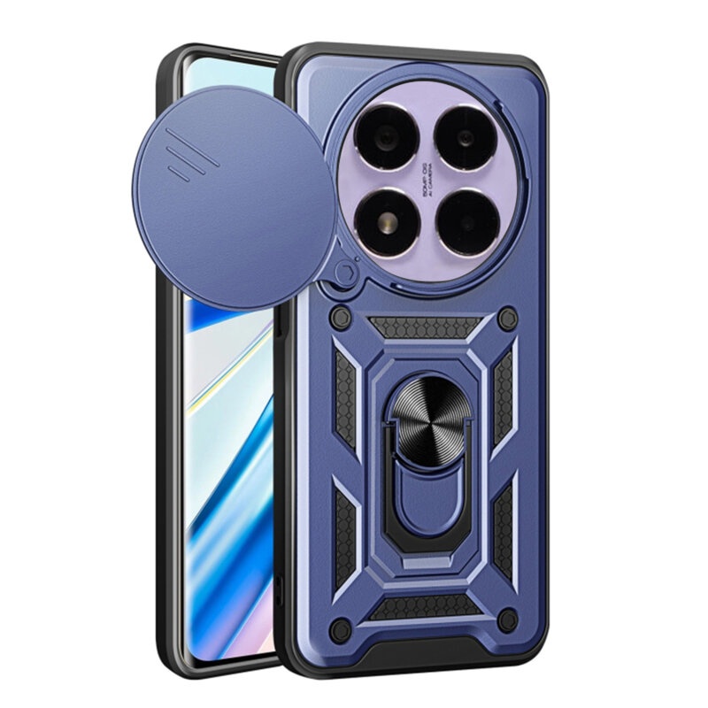 Husa pentru Xiaomi Redmi Note 14 Pro cu inel magnetic si protectie camera Skyddar CamShield - Albastru