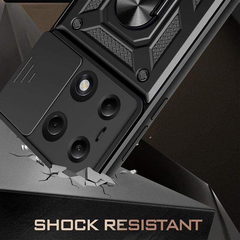 Husa pentru Xiaomi Redmi Note 14 Pro cu inel magnetic si protectie camera Skyddar CamShield - Verde - 1 | YEO